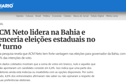 Diário do Povo cita pesquisa realizada pela Paraná Pesquisas no Estado da Bahia.