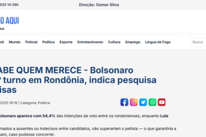 Notícia Tudo Aqui cita pesquisa realizada pela Paraná Pesquisas no Estado de Rondônia.
