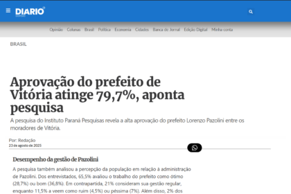 Diário do Povo cita pesquisa realizada pela Paraná Pesquisas no Município de Vitória.