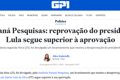 GP1 cita pesquisa realizada pela Paraná Pesquisas.