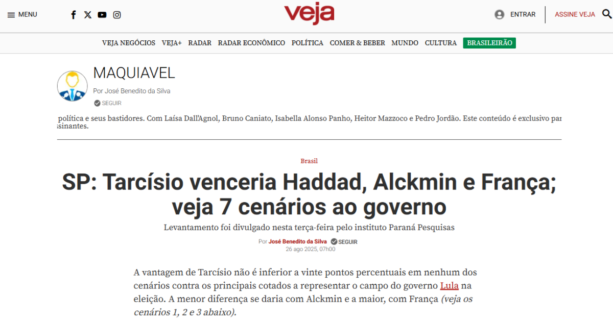 Veja cita pesquisa realizada pela Paraná Pesquisas no Estado de São Paulo. 2 Veja cita pesquisa realizada pela Paraná Pesquisas no Estado de São Paulo.