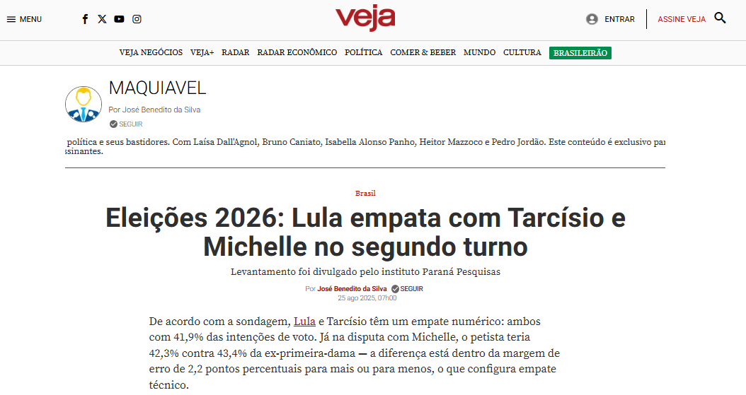 Veja cita pesquisa realizada pela Paraná Pesquisas.