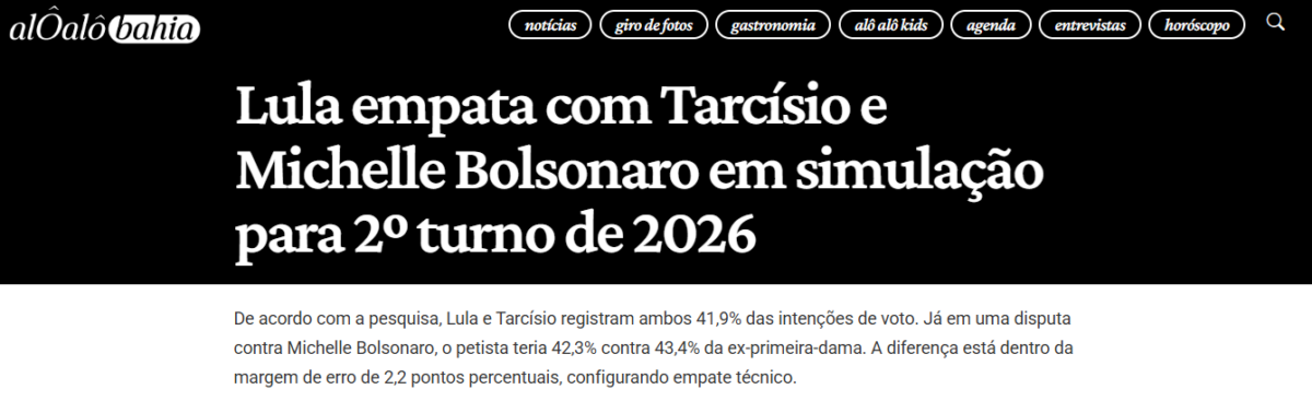 Alô Alô Bahia cita pesquisa realizada pela Paraná Pesquisas. 2 Alô Alô Bahia cita pesquisa realizada pela Paraná Pesquisas.