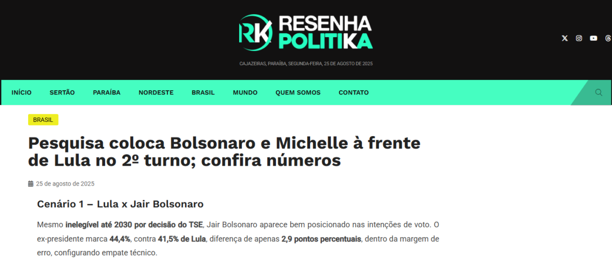 Resenha Politika cita pesquisa realizada pela Paraná Pesquisas. 2 Resenha Politika cita pesquisa realizada pela Paraná Pesquisas.