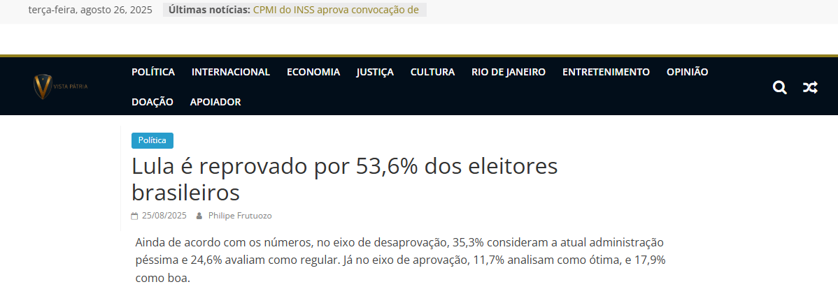 Vista Pátria cita pesquisa realizada pela Paraná Pesquisas. 2 Vista Pátria cita pesquisa realizada pela Paraná Pesquisas.
