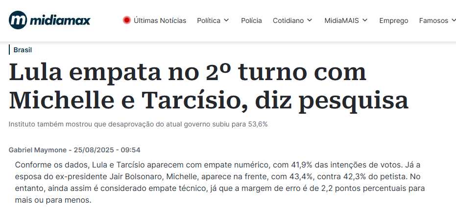 Midia Max cita pesquisa realizada pela Paraná Pesquisas. 2 Midia Max cita pesquisa realizada pela Paraná Pesquisas.