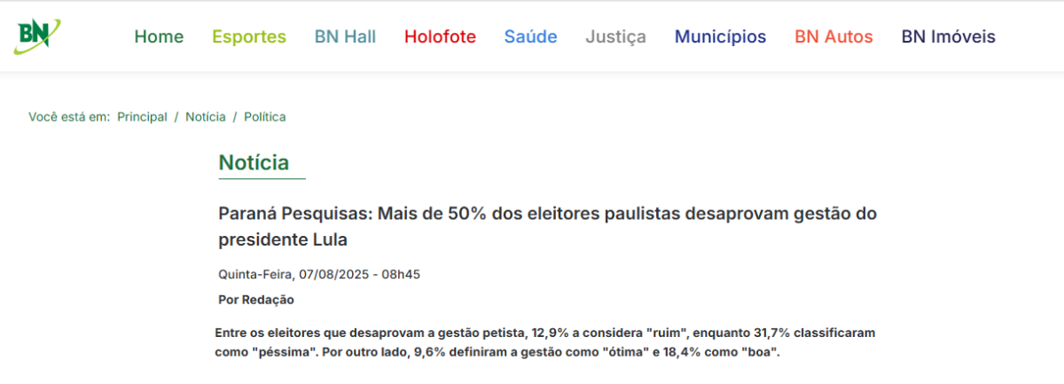 Bahia Notícias cita pesquisa realizada pela Paraná Pesquisas em São Paulo. 2 Bahia Notícias cita pesquisa realizada pela Paraná Pesquisas em São Paulo.