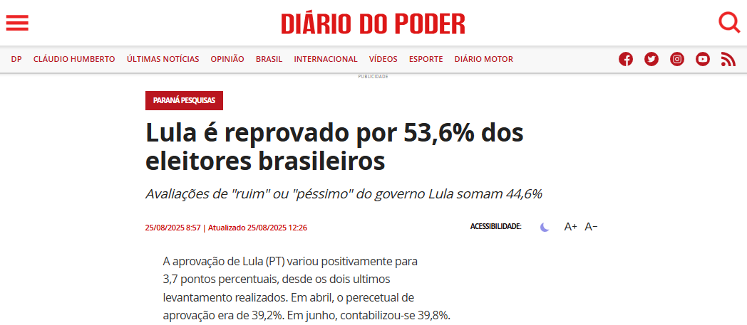 Diário do Poder cita pesquisa realizada pela Paraná Pesquisas. 2 Diário do Poder cita pesquisa realizada pela Paraná Pesquisas.