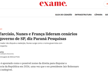 Exame cita pesquisa realizada pela Paraná Pesquisas no Estado de São Paulo.