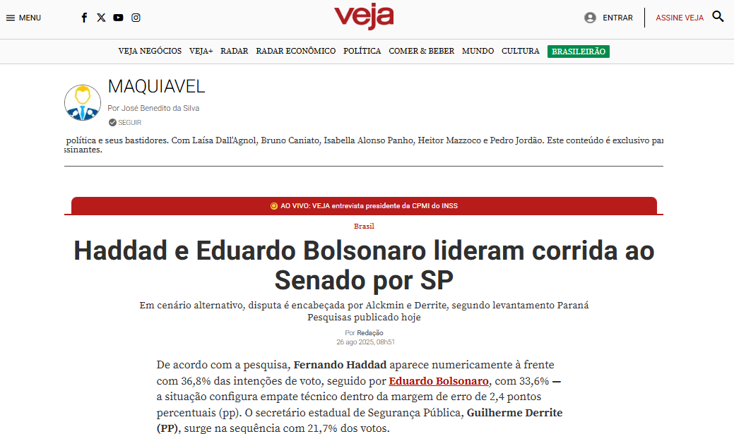 Veja cita pesquisa realizada pela Paraná Pesquisas no Estado de São Paulo. 2 Veja cita pesquisa realizada pela Paraná Pesquisas no Estado de São Paulo.