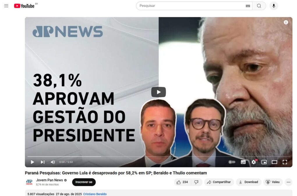 Jovem Pan News cita pesquisa realizada pela Paraná Pesquisas no Estado de São Paulo. 2 Jovem Pan News cita pesquisa realizada pela Paraná Pesquisas no Estado de São Paulo.