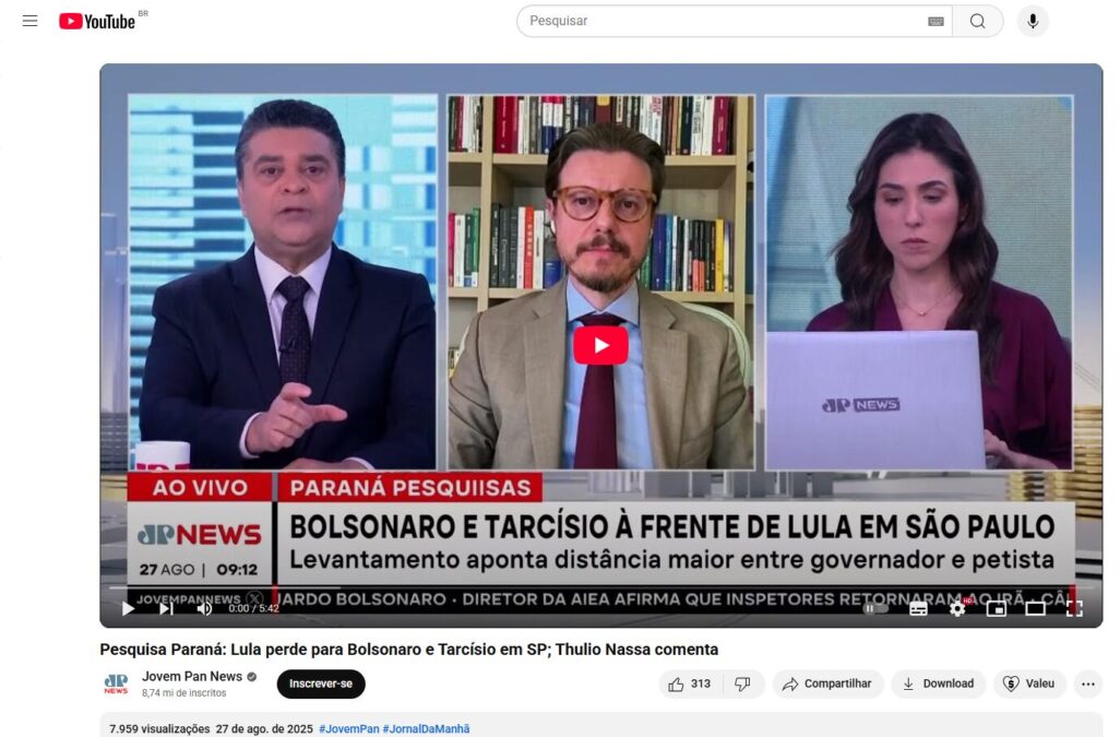 Jovem Pan News cita pesquisa realizada pela Paraná Pesquisas no Estado de São Paulo. 2 Jovem Pan News cita pesquisa realizada pela Paraná Pesquisas no Estado de São Paulo.