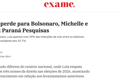 Exame cita pesquisa realizada pela Paraná Pesquisas no Estado de São Paulo.