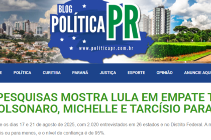 Blog Política PR cita pesquisa realizada pela Paraná Pesquisas.