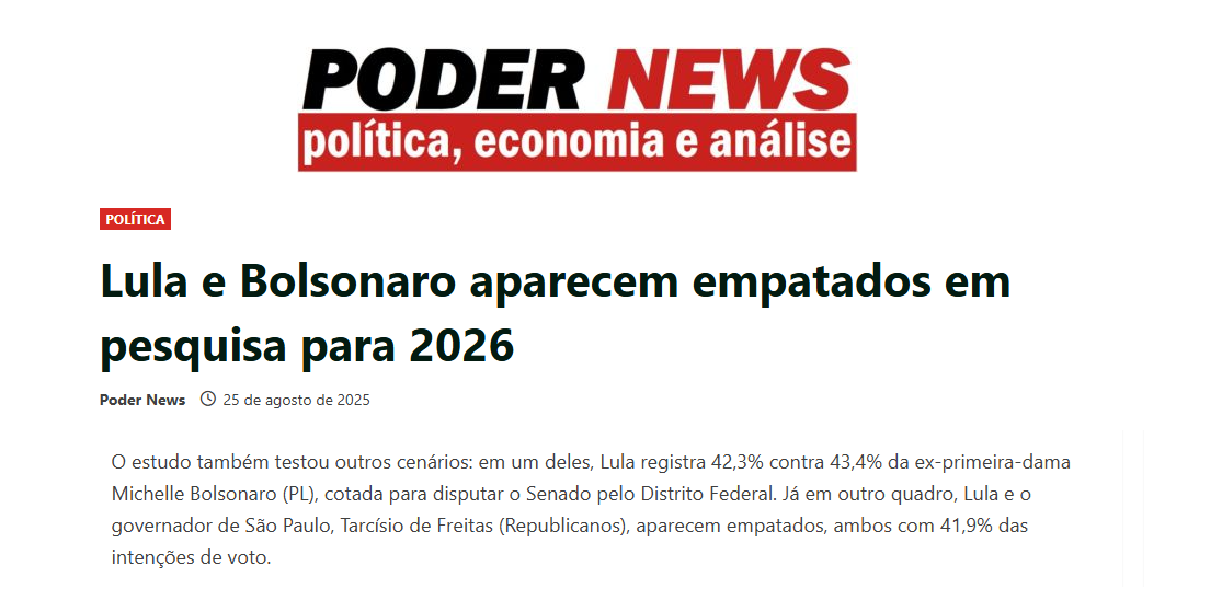 Poder News cita pesquisa realizada pela Paraná Pesquisas.