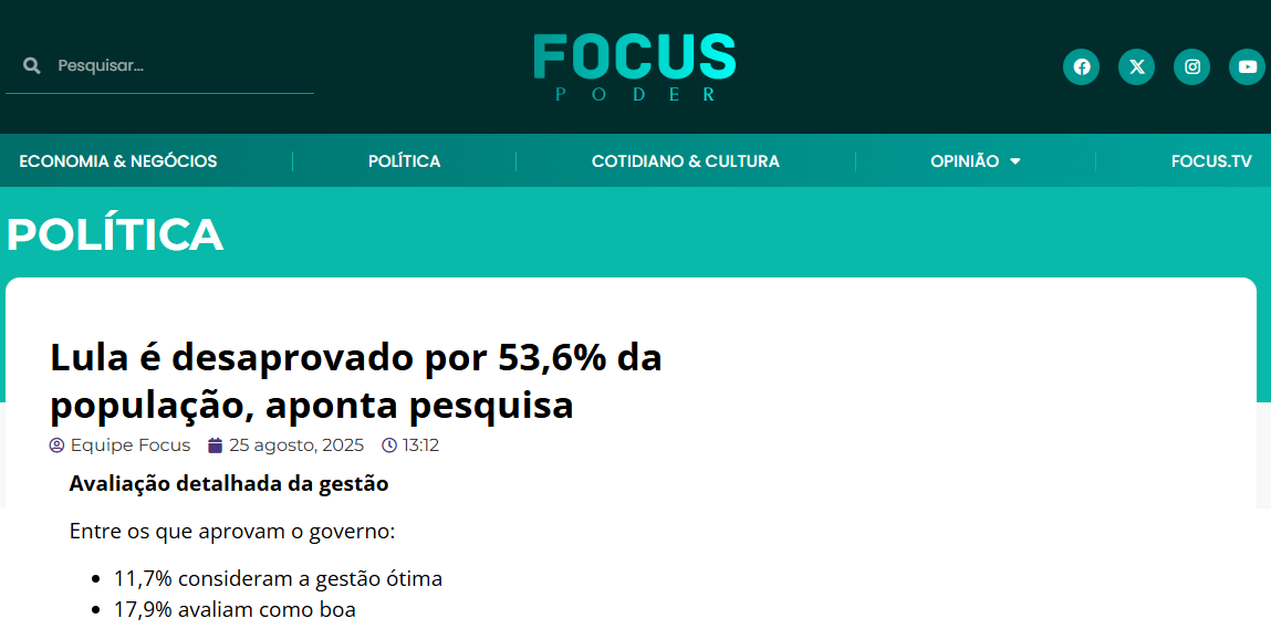 Focus Poder cita pesquisa realizada pela Paraná Pesquisas.