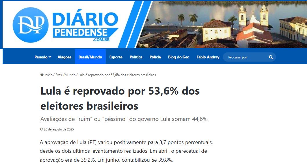 Diário Penedense cita pesquisa realizada pela Paraná Pesquisas.