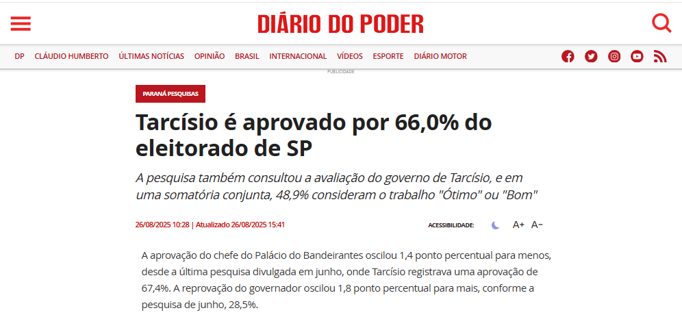 Diário do Poder cita pesquisa realizada pela Paraná Pesquisas no Estado de São Paulo. 2 Diário do Poder cita pesquisa realizada pela Paraná Pesquisas no Estado de São Paulo.