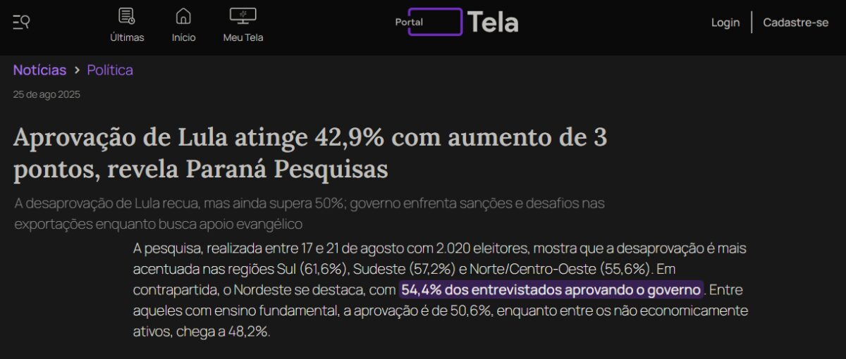 Portal Tela cita pesquisa realizada pela Paraná Pesquisas. 2 Portal Tela cita pesquisa realizada pela Paraná Pesquisas.