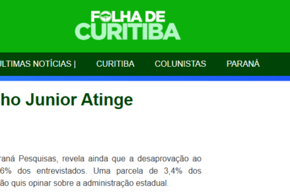Folha de Curitiba cita pesquisa realizada pela Paraná Pesquisas no Estado do Paraná.