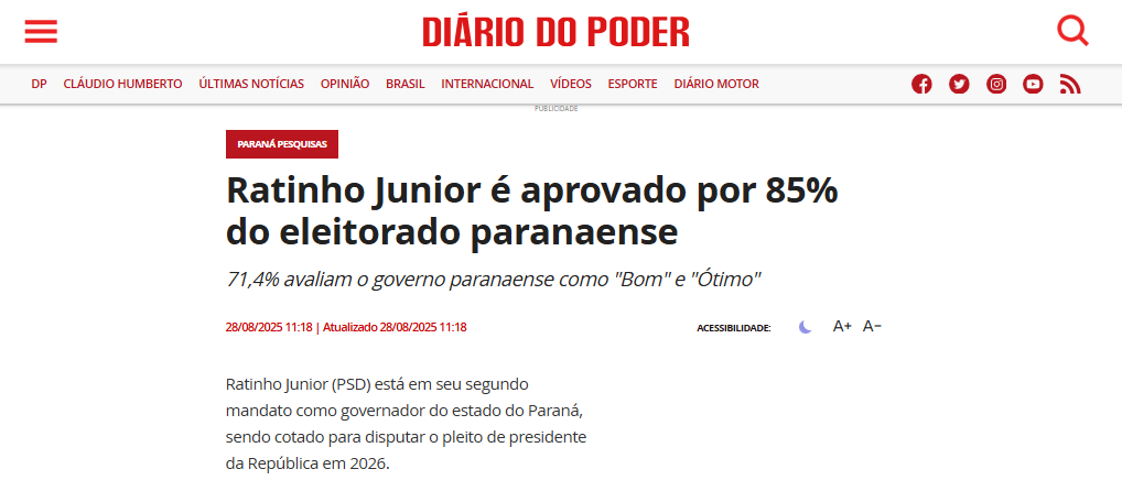 Diário do Poder cita pesquisa realizada pela Paraná Pesquisas no Estado do Paraná. 2 Diário do Poder cita pesquisa realizada pela Paraná Pesquisas no Estado do Paraná.