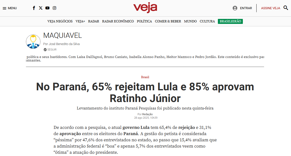 Veja cita pesquisa realizada pela Paraná Pesquisas no Estado do Paraná.
