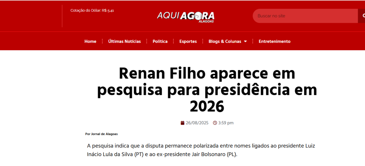 Aqui Agora AL cita pesquisa realizada pela Paraná Pesquisas. 2 Aqui Agora AL cita pesquisa realizada pela Paraná Pesquisas.