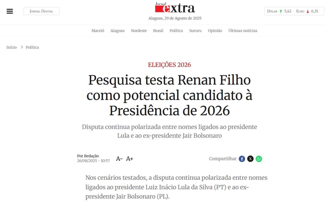 Jornal Exta cita pesquisa realizada pela Paraná Pesquisas.