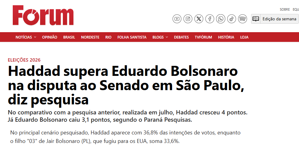 Revista Forum cita pesquisa realizada pela Paraná Pesquisas no Estado de São Paulo. 2 Revista Forum cita pesquisa realizada pela Paraná Pesquisas no Estado de São Paulo.