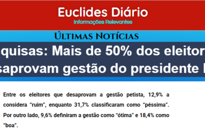 Euclides Diário cita pesquisa realizada pela Paraná Pesquisas em São Paulo.