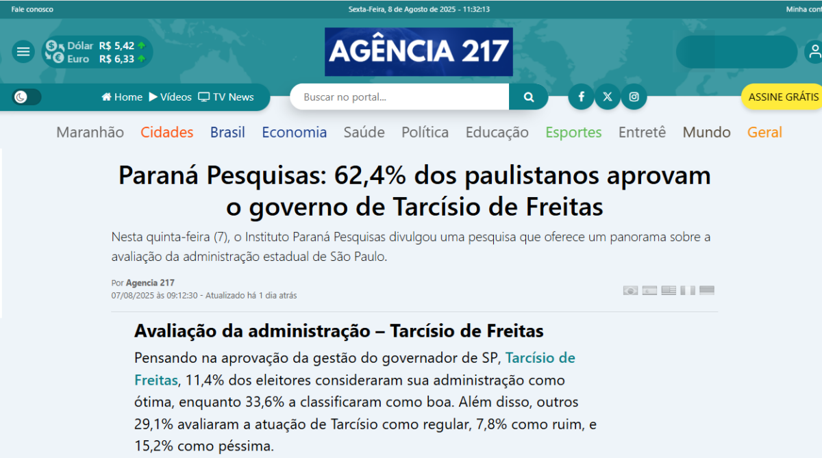 Agência 217 cita pesquisa realizada pela Paraná Pesquisas em São Paulo. 2 Agência 217 cita pesquisa realizada pela Paraná Pesquisas em São Paulo.