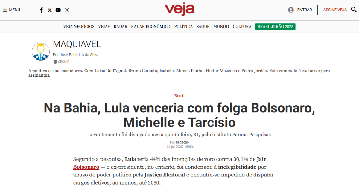 Veja cita pesquisa realizada pela Paraná Pesquisas no Estado da Bahia. 2 Veja cita pesquisa realizada pela Paraná Pesquisas no Estado da Bahia.
