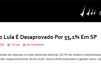 Brasília Online cita pesquisa realizada pela Paraná Pesquisas em São Paulo.