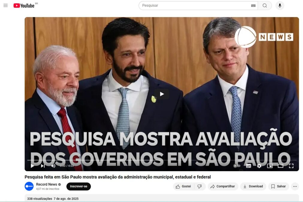 Record News cita pesquisa realizada pela Paraná Pesquisas em São Paulo. 2 Record News cita pesquisa realizada pela Paraná Pesquisas em São Paulo.