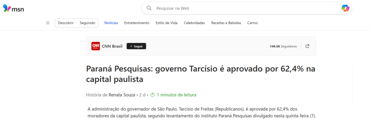 MSN cita pesquisa realizada pela Paraná Pesquisas em São Paulo. 2 MSN cita pesquisa realizada pela Paraná Pesquisas em São Paulo.