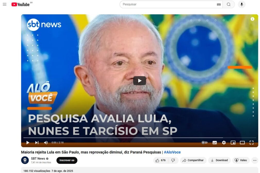 SBT News cita pesquisa realizada pela Paraná Pesquisas em São Paulo. 2 SBT News cita pesquisa realizada pela Paraná Pesquisas em São Paulo.