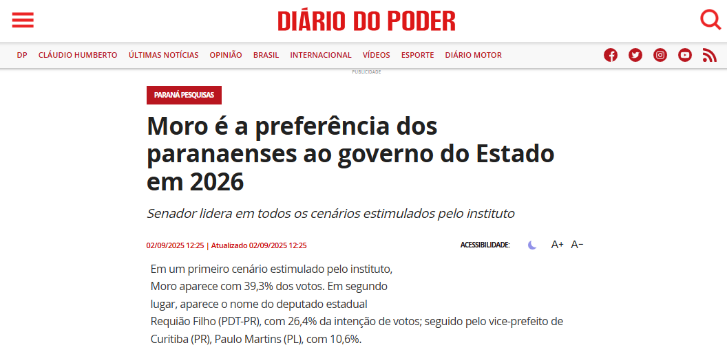 Diário do Poder cita pesquisa realizada pela Paraná Pesquisas no Município de Curitiba e RMC. 2 Diário do Poder cita pesquisa realizada pela Paraná Pesquisas no Município de Curitiba e RMC.