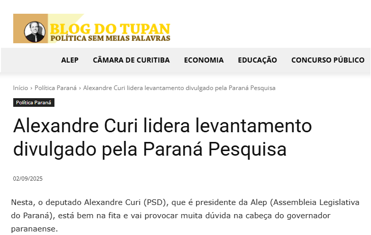 Blog do Tupan cita pesquisa realizada pela Paraná Pesquisas no Município de Curitiba e RMC. 2 Blog do Tupan cita pesquisa realizada pela Paraná Pesquisas no Município de Curitiba e RMC.