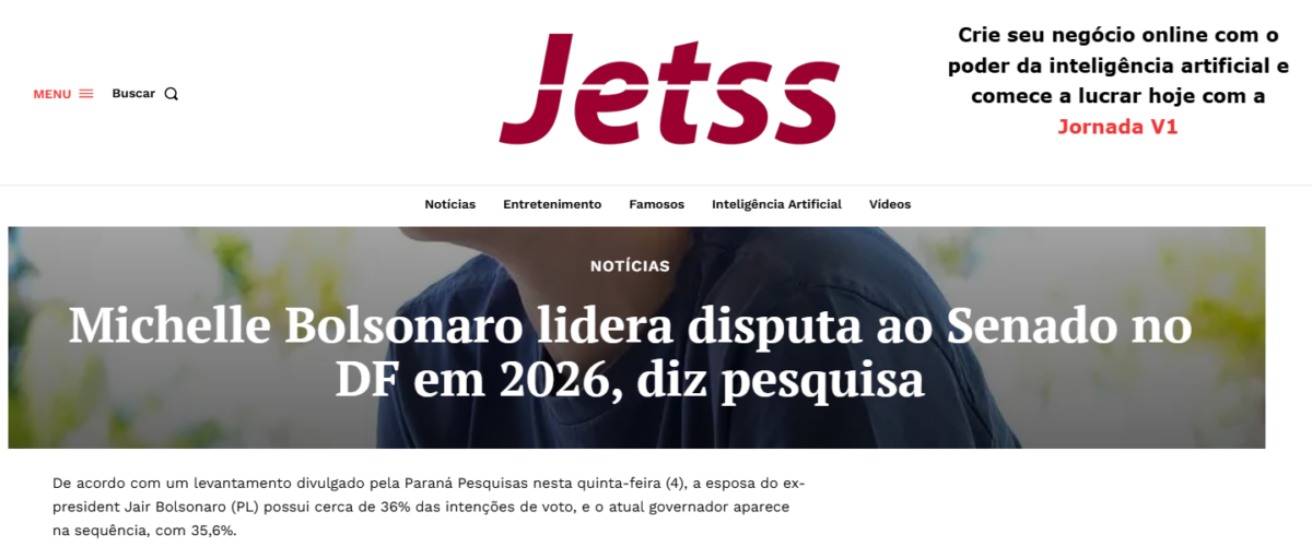 Jetss cita pesquisa realizada pela Paraná Pesquisas no Distrito Federal.