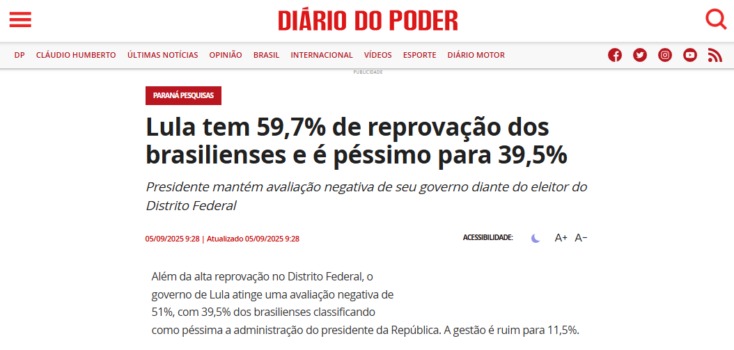 Diário do Poder cita pesquisa realizada pela Paraná Pesquisas no Distrito Federal.