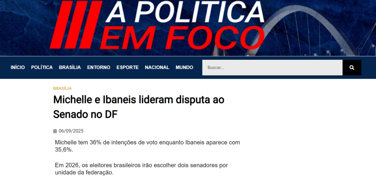 A Política em Foco cita pesquisa realizada pela Paraná Pesquisas no Distrito Federal. 2 A Política em Foco cita pesquisa realizada pela Paraná Pesquisas no Distrito Federal.