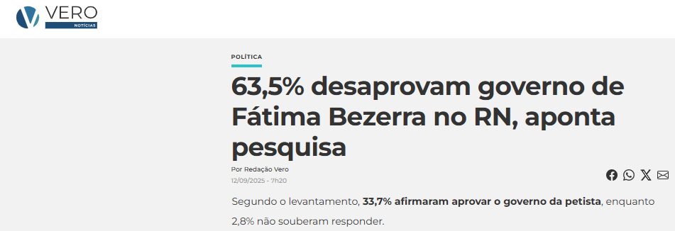 Vero Notícias cita pesquisa realizada pela Paraná Pesquisas no Estado do Rio Grande do Norte. 2 Vero Notícias cita pesquisa realizada pela Paraná Pesquisas no Estado do Rio Grande do Norte.
