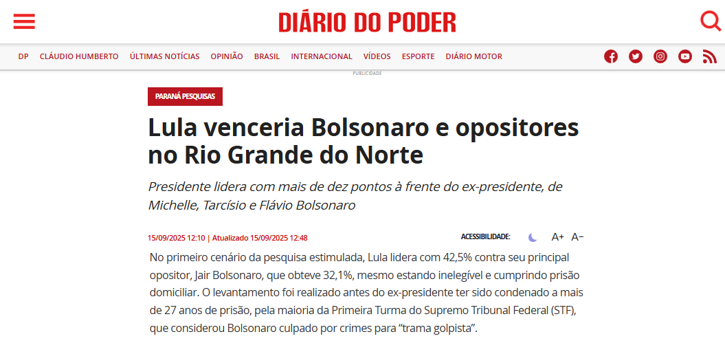 Diário do Poder cita pesquisa realizada pela Paraná Pesquisas no Estado do Rio Grande do Norte. 2 Diário do Poder cita pesquisa realizada pela Paraná Pesquisas no Estado do Rio Grande do Norte.