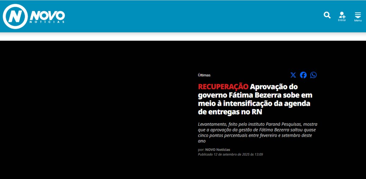 Novo Notícias cita pesquisa realizada pela Paraná Pesquisas no Estado do Rio Grande do Norte.