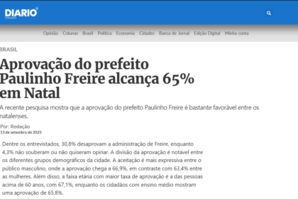 Diário do Povo cita pesquisa realizada pela Paraná Pesquisas no Município de Natal.