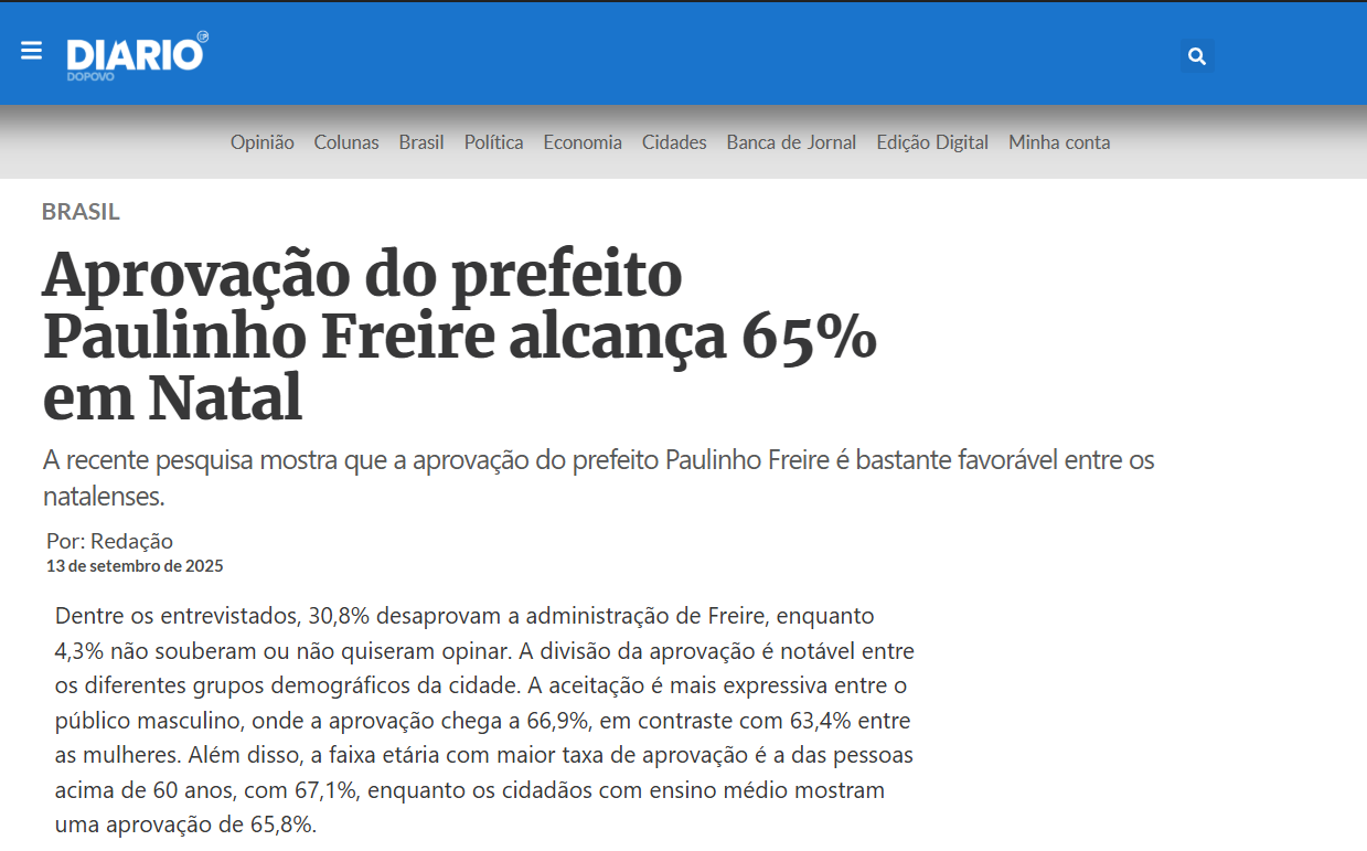 Diário do Povo cita pesquisa realizada pela Paraná Pesquisas no Município de Natal. 1 Diário do Povo cita pesquisa realizada pela Paraná Pesquisas no Município de Natal.
