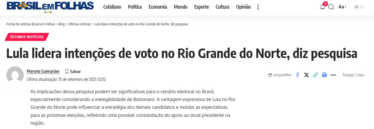 Brasil em Folhas cita pesquisa realizada pela Paraná Pesquisas no Estado do Rio Grande do Norte. 1 Brasil em Folhas cita pesquisa realizada pela Paraná Pesquisas no Estado do Rio Grande do Norte.