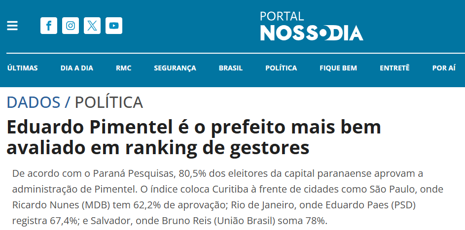 Portal Nosso Dia cita pesquisa realizada pela Paraná Pesquisas. 2 Portal Nosso Dia cita pesquisa realizada pela Paraná Pesquisas.