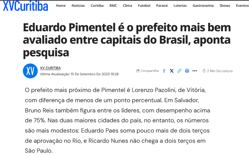 XV Curitiba cita pesquisa realizada pela Paraná Pesquisas. 2 XV Curitiba cita pesquisa realizada pela Paraná Pesquisas.