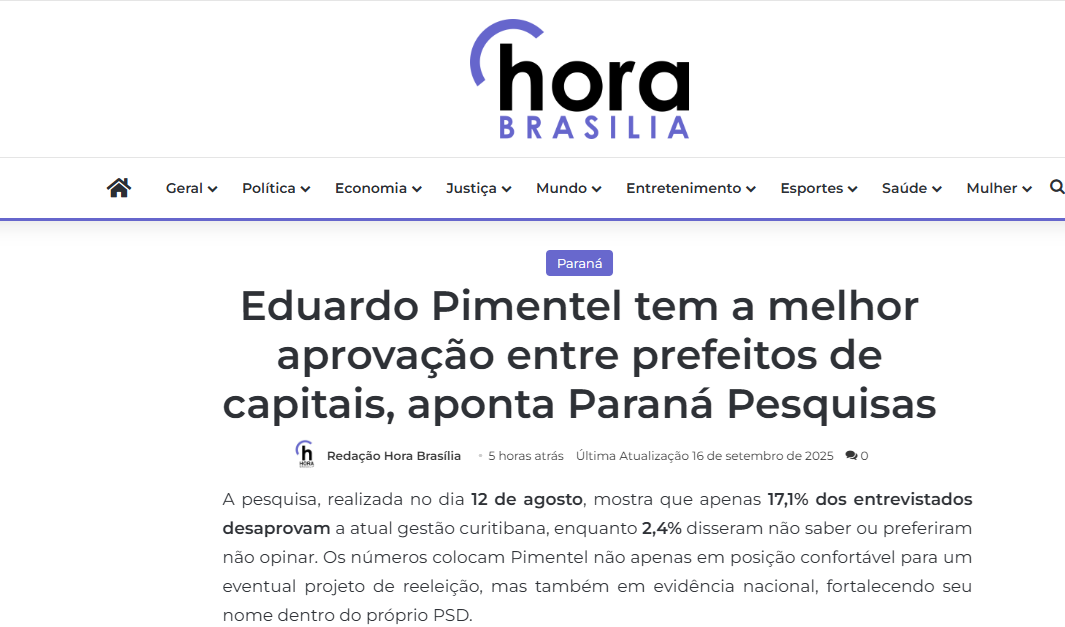 Hora Brasília cita pesquisa realizada pela Paraná Pesquisas. 2 Hora Brasília cita pesquisa realizada pela Paraná Pesquisas.